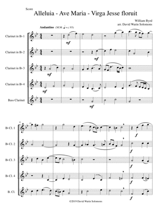 Alleluia - Ave Maria - Virga Jesse floruit arranged for clarinet quintet (4 B flats and 1 bass)