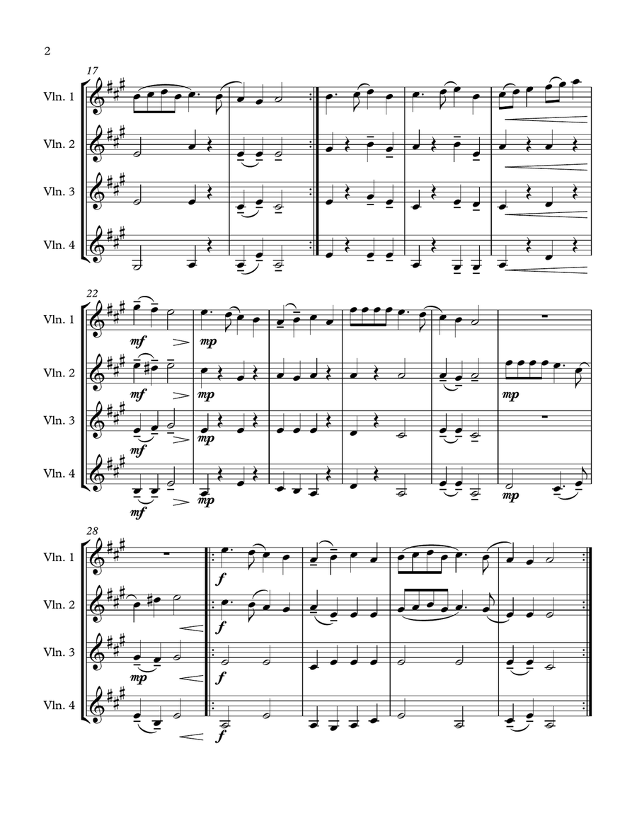 Three Christmas Songs (4 Violins) Violin Solo scores gallery preview page 3