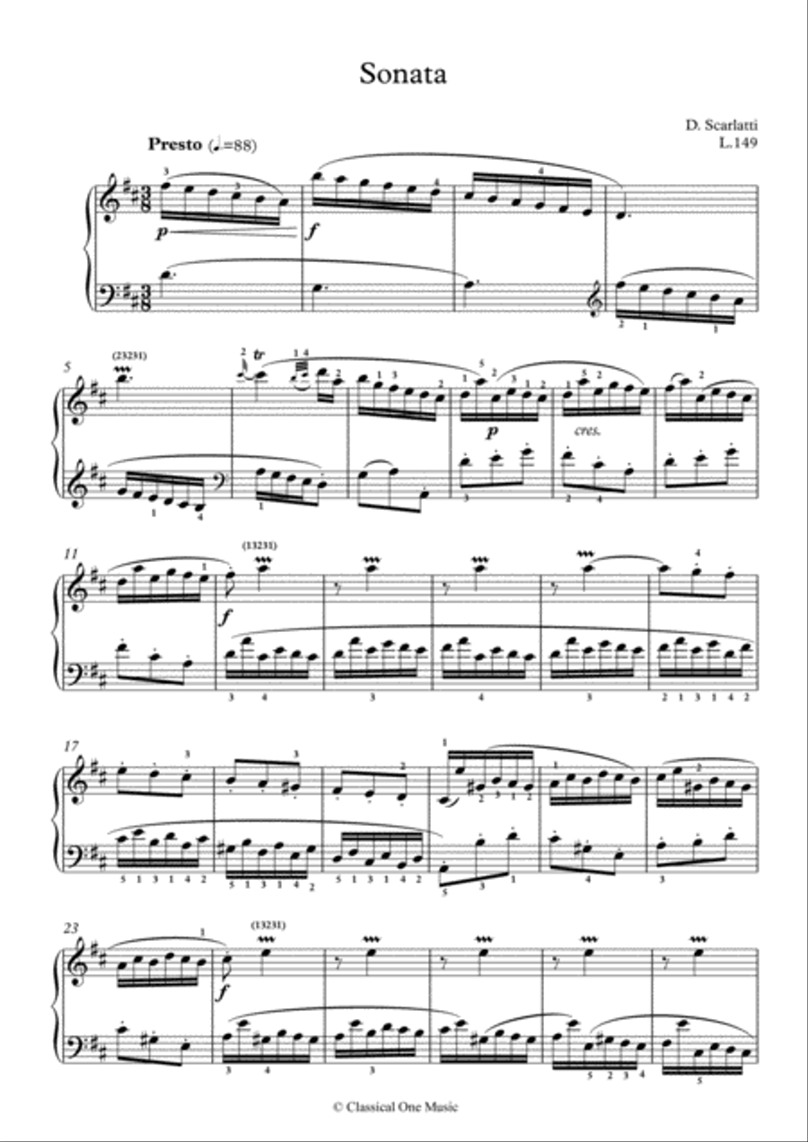 Scarlatti-Sonata in D-Major L.149 K.416(piano) Piano Solo scores gallery preview page 2