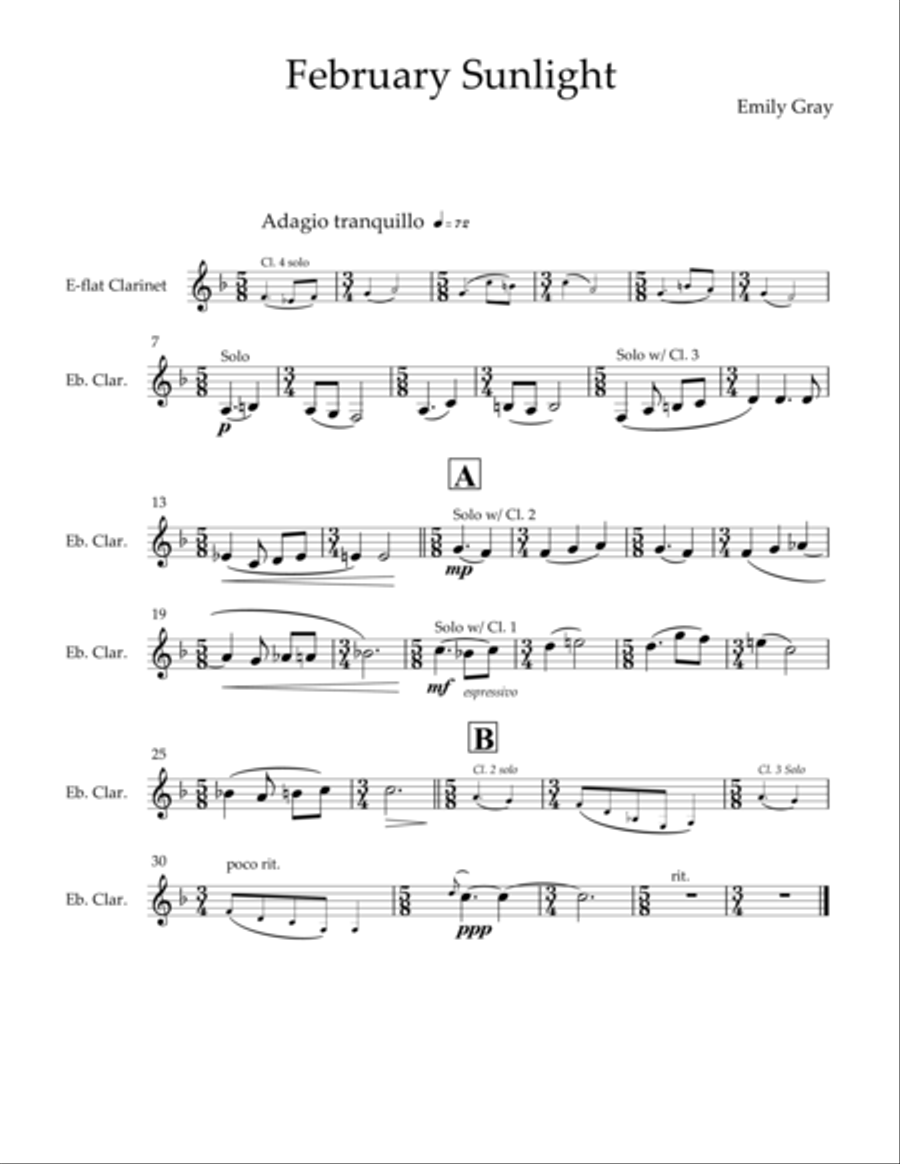 February Sunlight for Clarinet Choir (Parts) Clarinet Choir scores gallery preview page 1