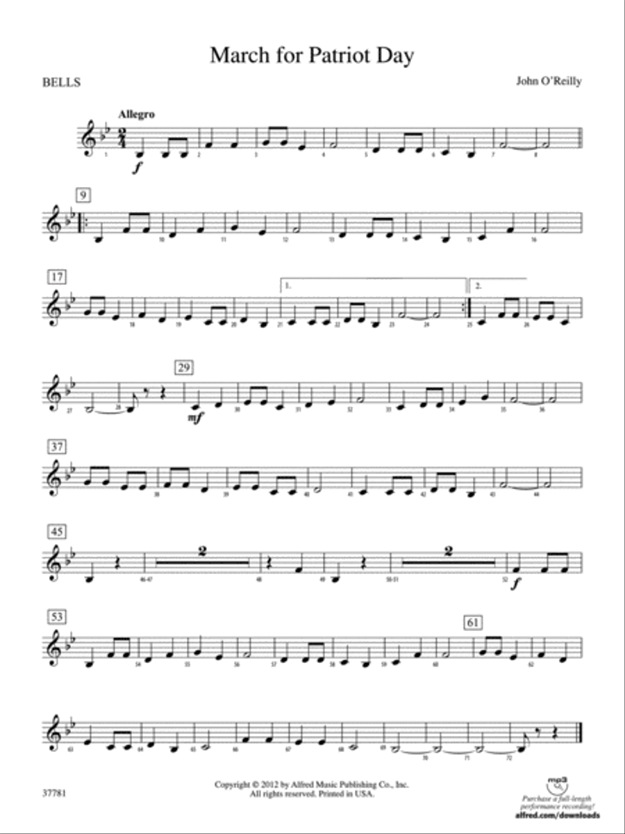 March for Patriot Day: Bells Concert Band scores gallery preview page 1
