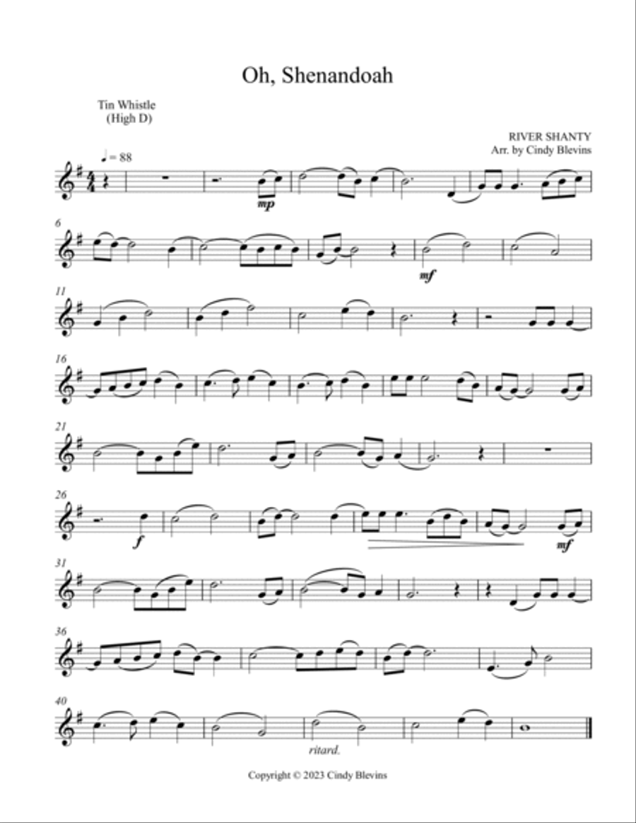 Oh, Shenandoah, Harp and Tin Whistle (D) Harp scores gallery preview page 5