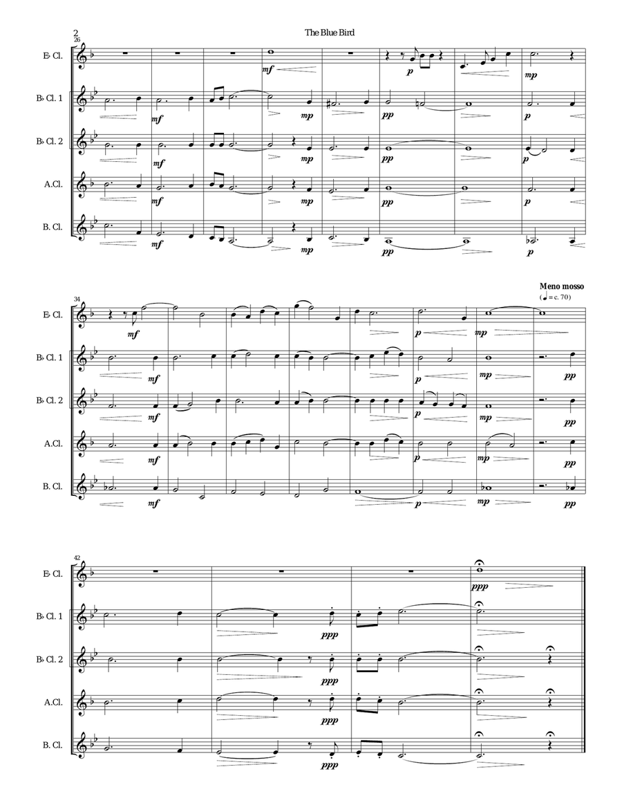 The Blue Bird for clarinet quintet Clarinet Quintet scores gallery preview page 2