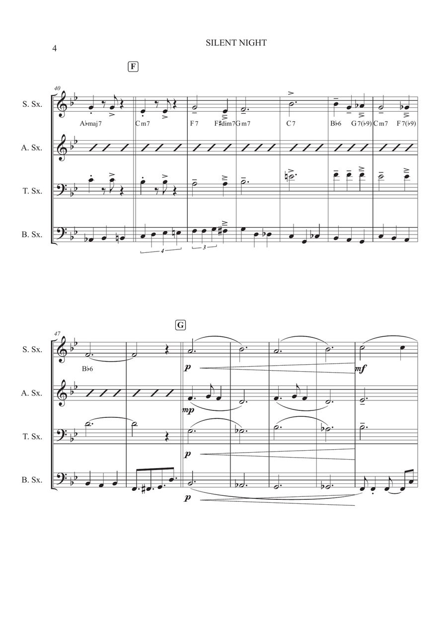 Silent Night for Sax Quartet SATB Saxophone Quartet scores gallery preview page 4