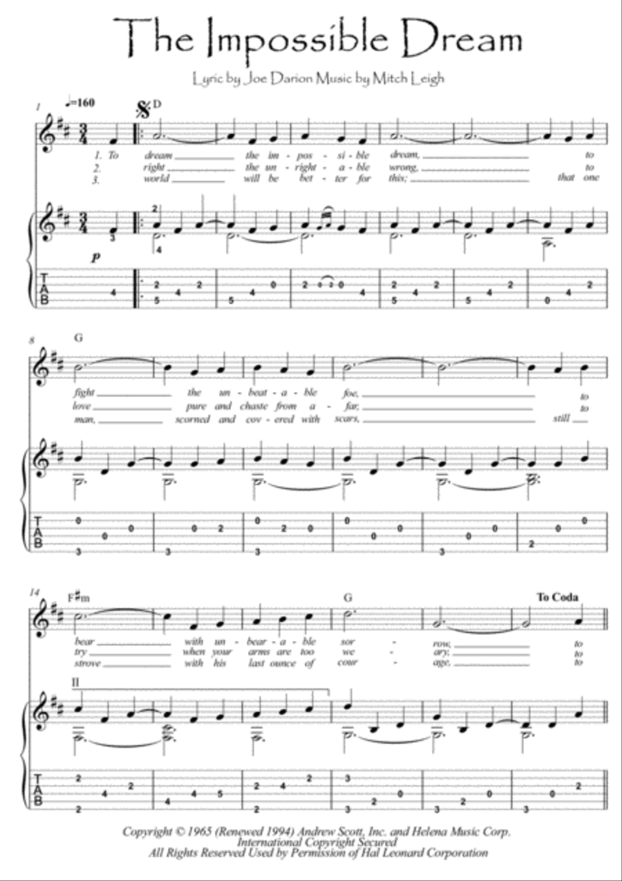 The Impossible Dream Electric Guitar scores gallery preview page 1