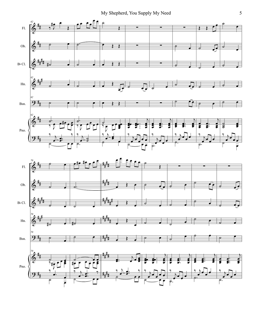 My Shepherd, You Supply My Need (for Woodwind Quintet and Piano) Woodwind Quintet scores gallery preview page 5