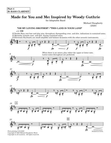 Made for You and Me: Inspired by Woody Guthrie - Part 4 - Bb Bass Clarinet