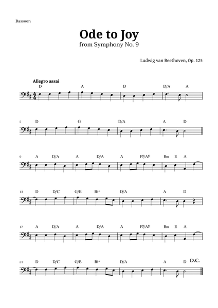 Ode to Joy by Beethoven for Bassoon with Chords image number null