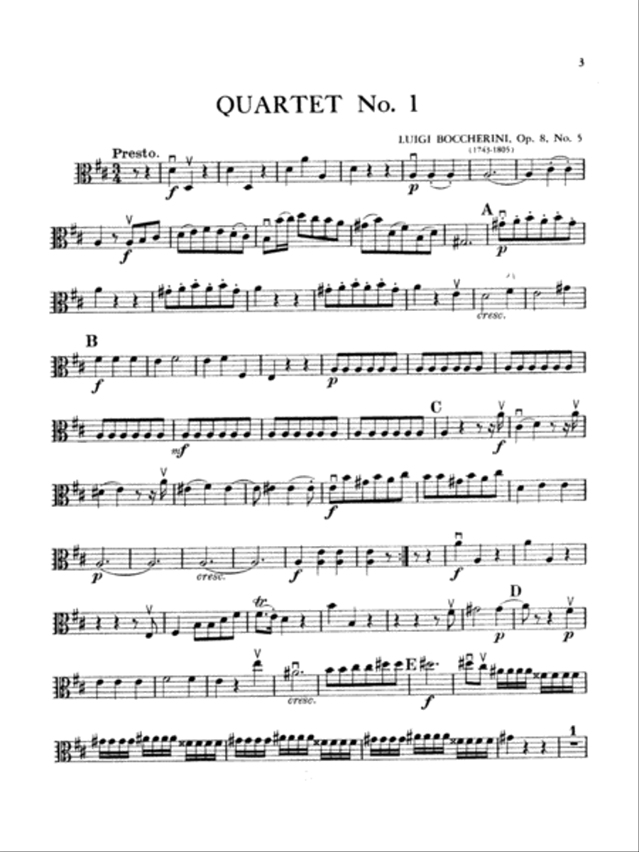 Boccherini: Nine Selected String Quartets String Quartet scores gallery preview page 1