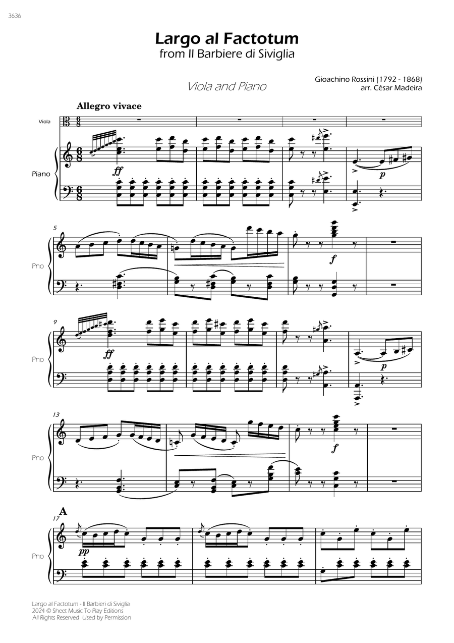 Largo al Factotum - Viola and Piano (Full Score) Piano scores gallery preview page 1