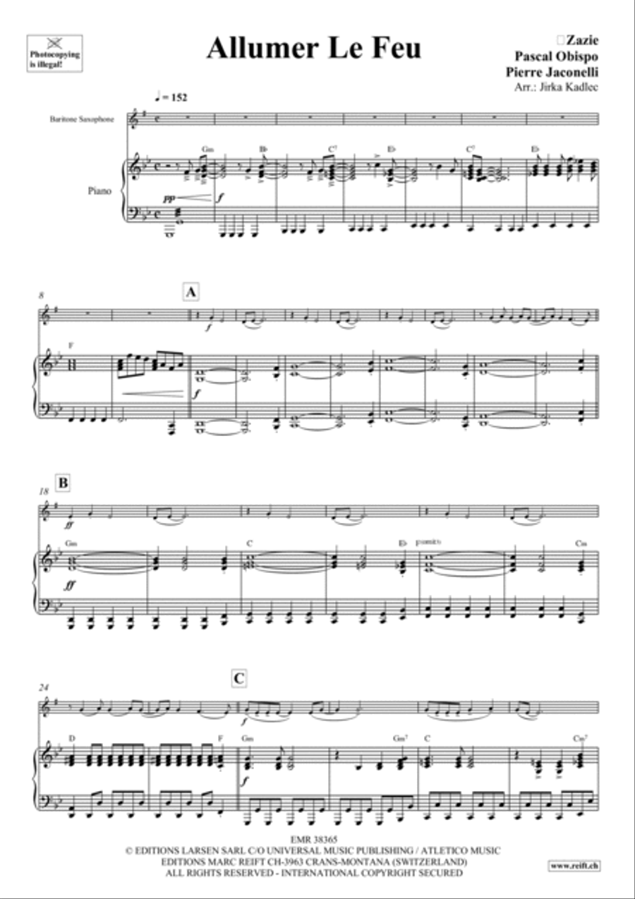 Allumer Le Feu Allumer Le Feu Baritone Saxophone scores gallery preview page 4