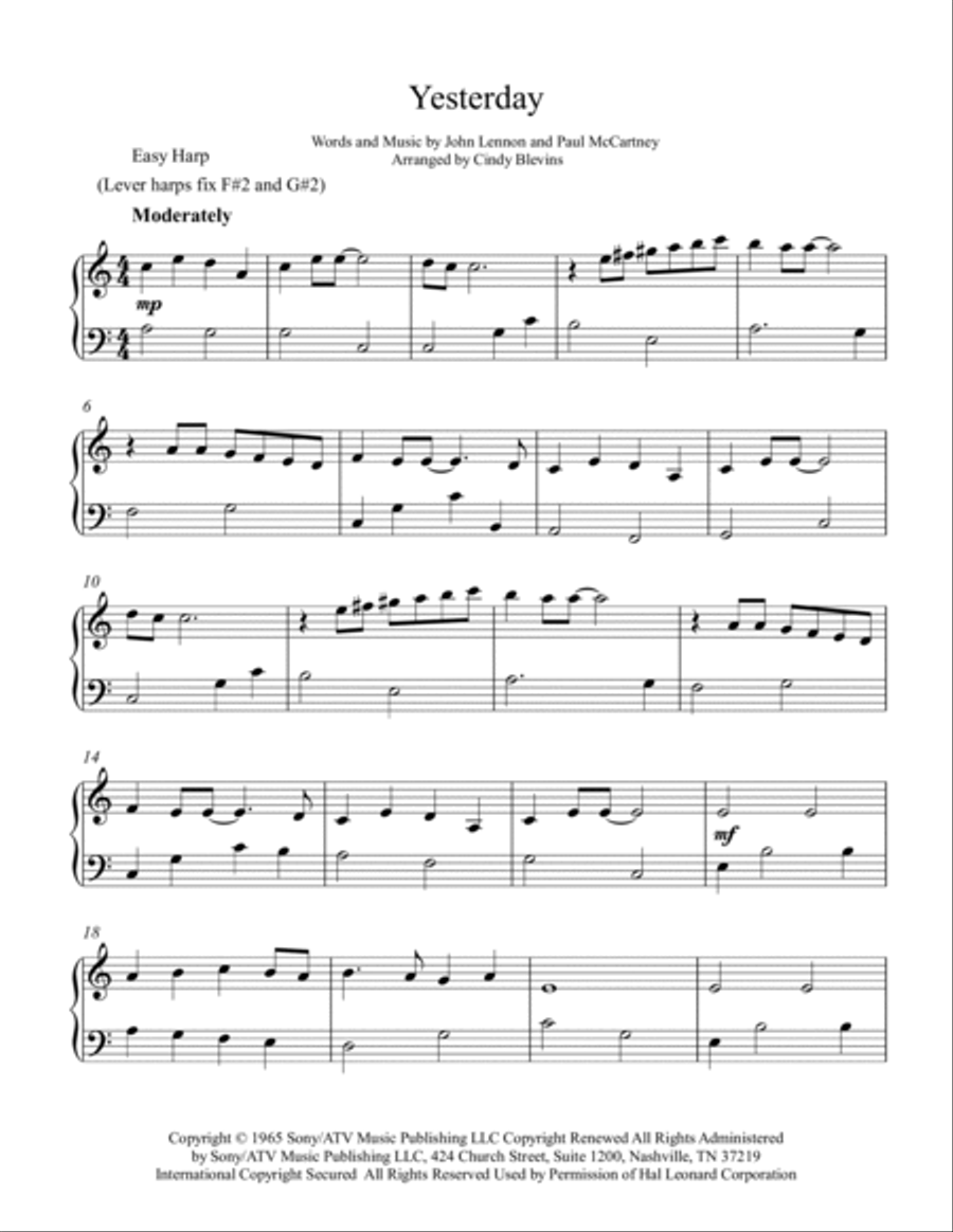 Yesterday Celtic Harp scores gallery preview page 2