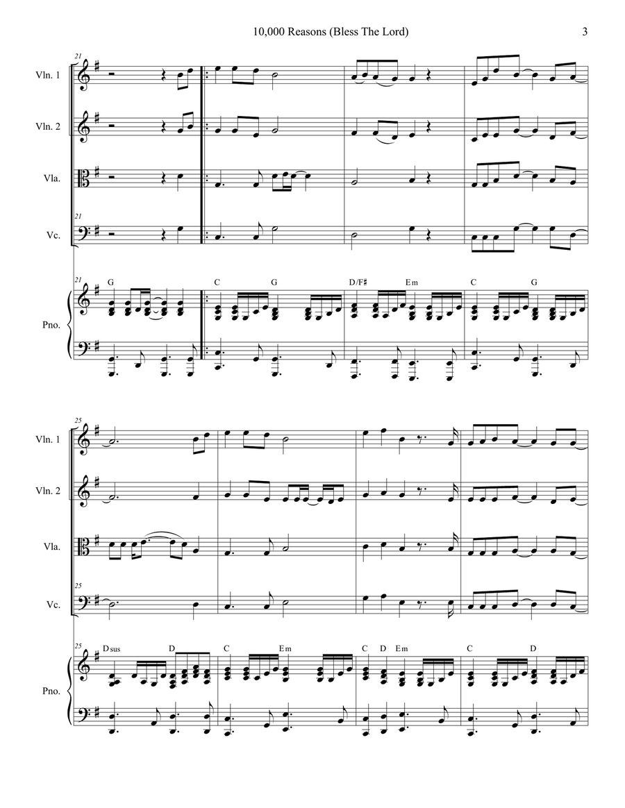 10,000 Reasons (Bless The Lord) String Quartet scores gallery preview page 3