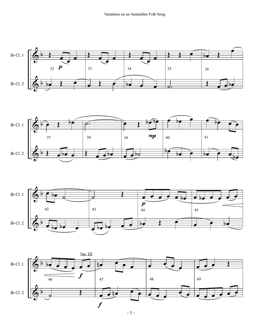 Variations on an Australian Folk Song - Clarinet Duet Clarinet Duet scores gallery preview page 5
