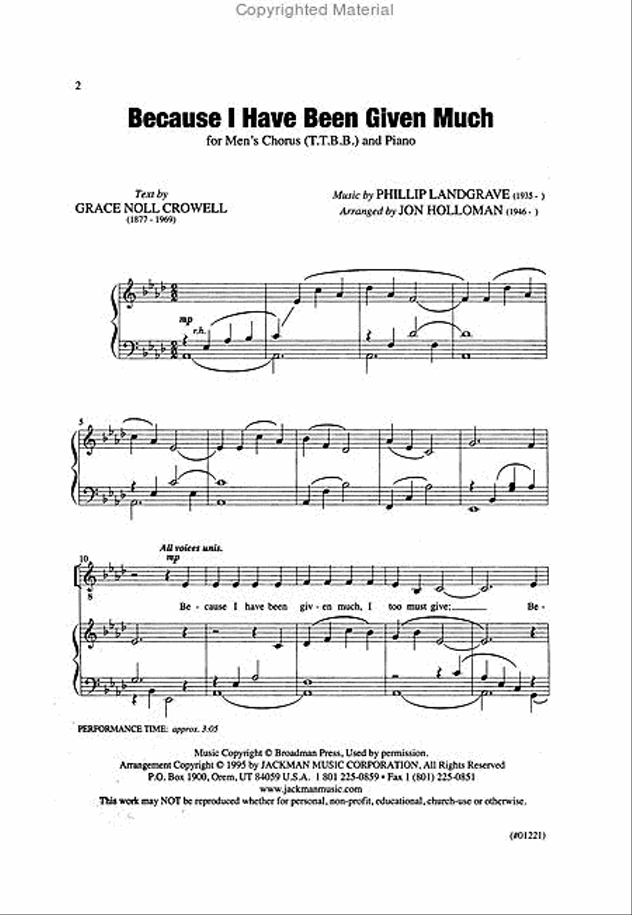 Because I Have Been Given Much - TTBB TTBB scores gallery preview page 2