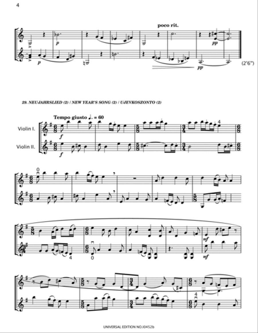 Béla Bartók - 44 Duos for Two Violins, Sz.98, BB 104 - No.26-44 Original String Duet scores gallery preview page 4
