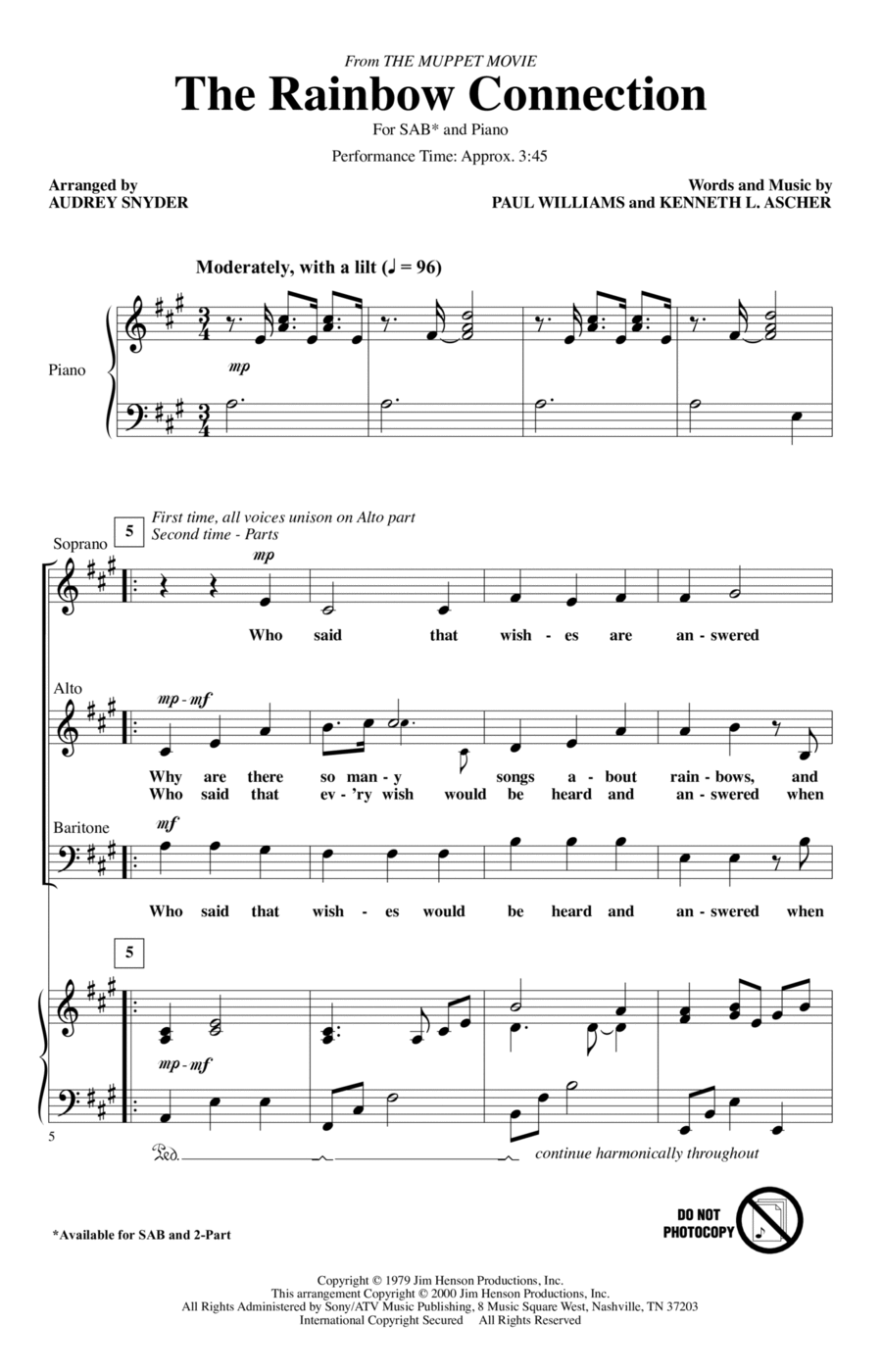 The Rainbow Connection (arr. Audrey Snyder) 3-Part scores gallery preview page 1