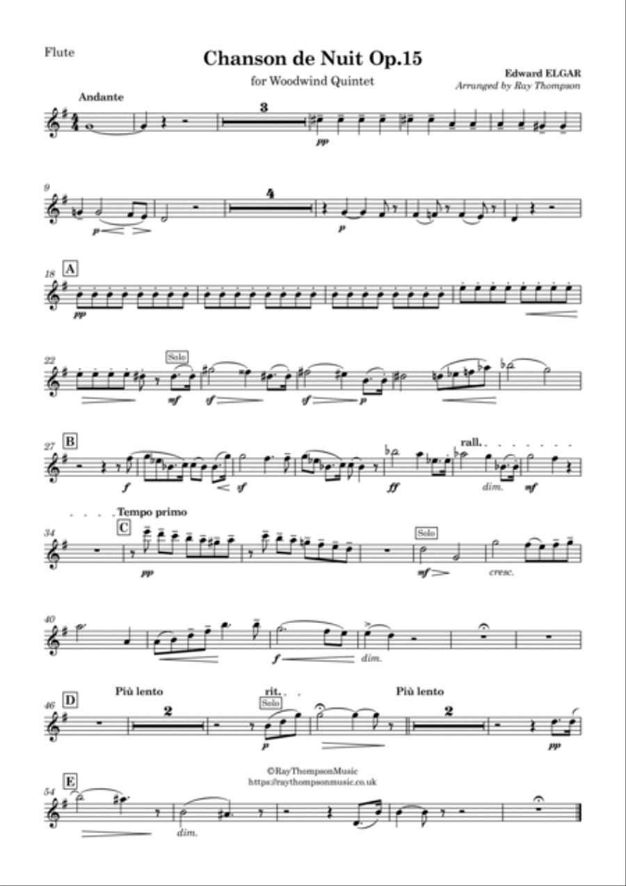 Elgar: Chanson de Nuit Op.15 No.1 - wind quintet Woodwind Quintet scores gallery preview page 5