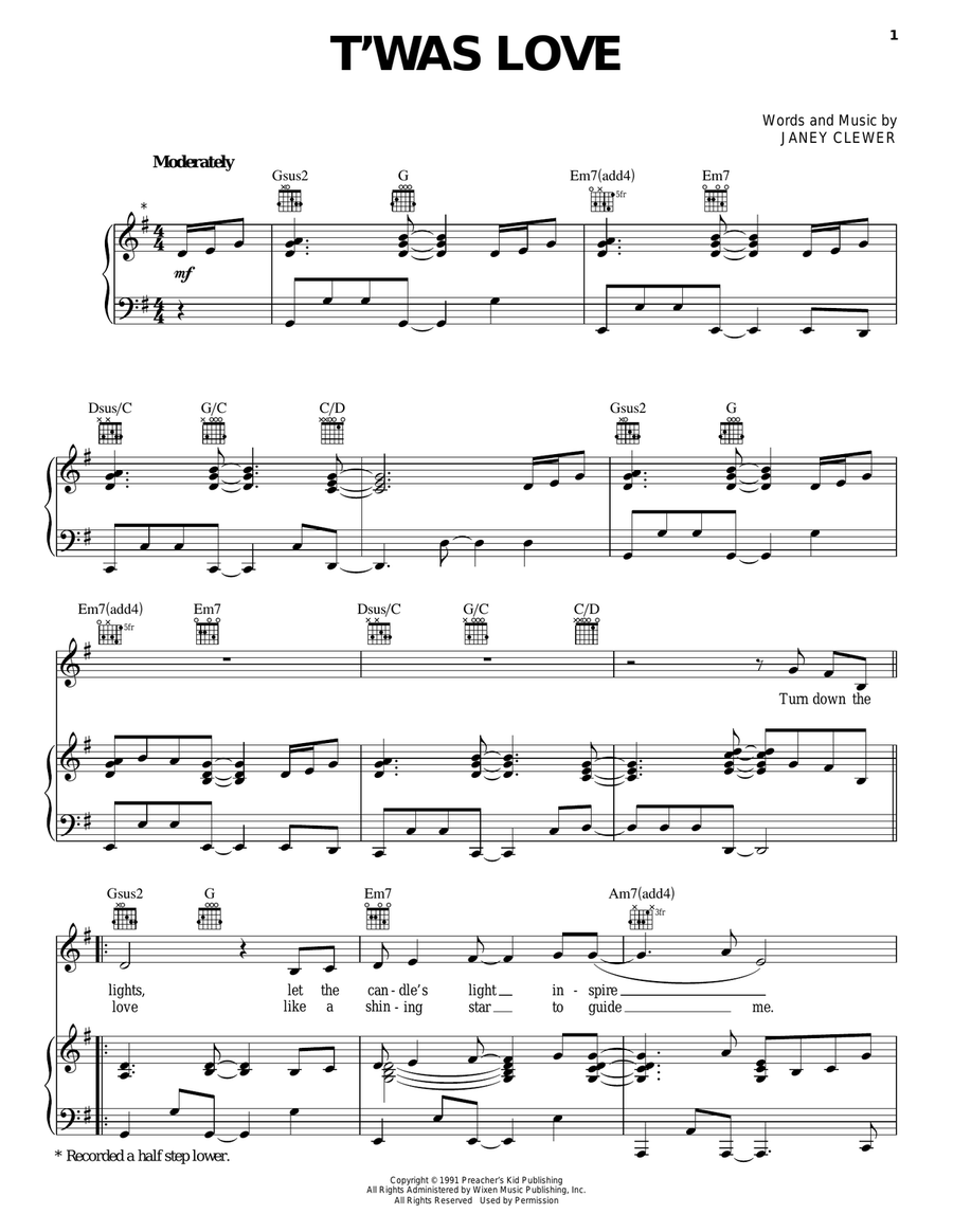 T'was Love Piano, Vocal, Guitar scores gallery preview page 1