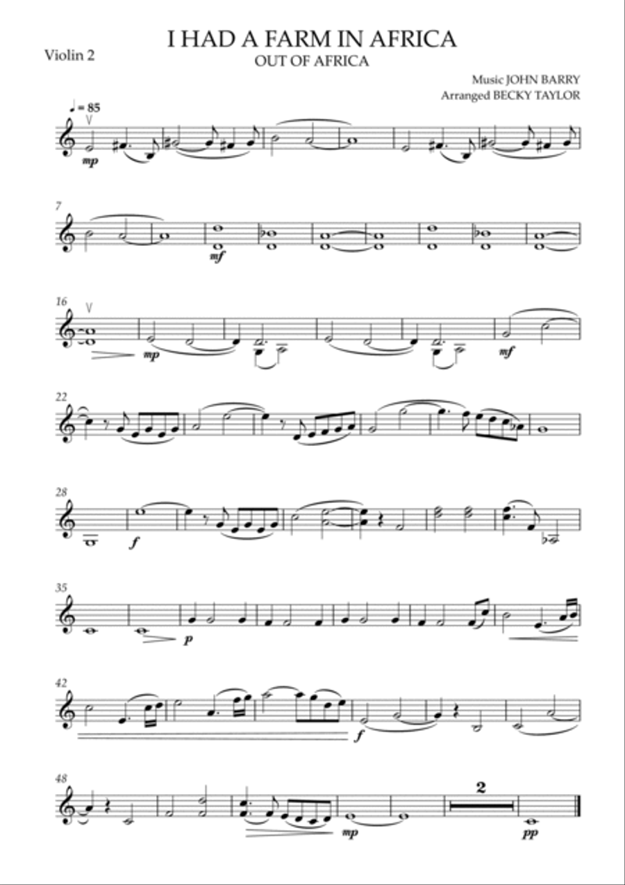 I Had A Farm In Africa (main Title) String Quartet scores gallery preview page 2