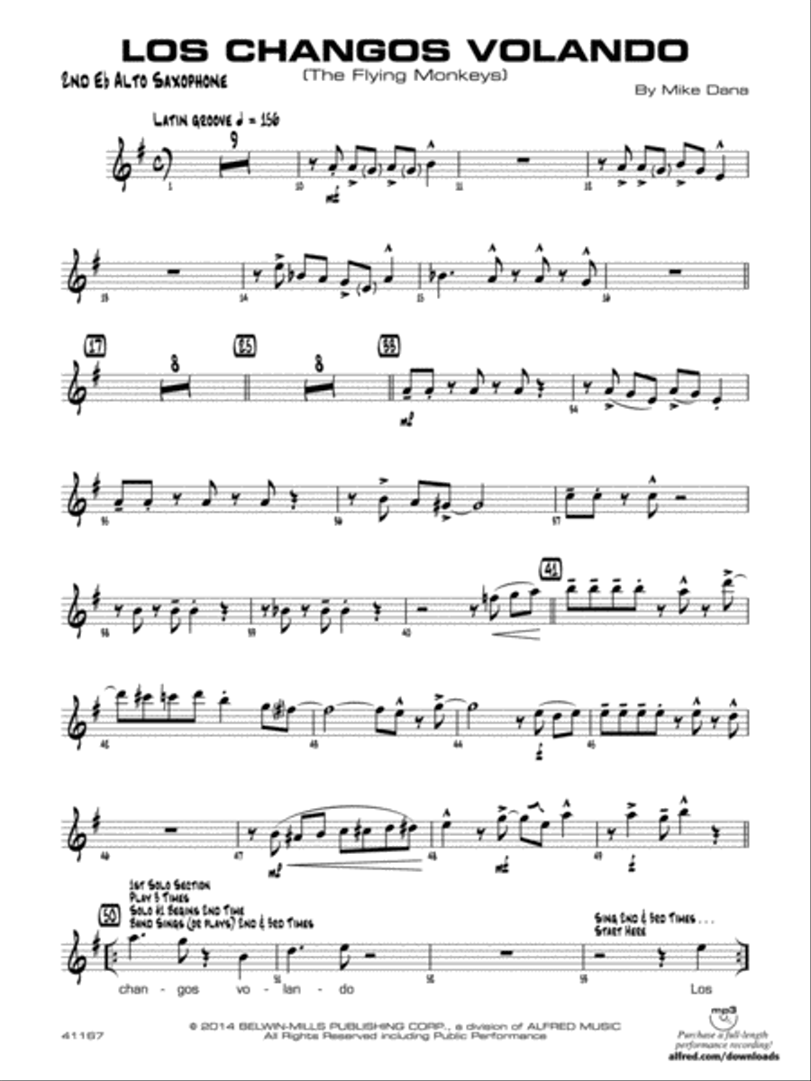 Los changos volando: 2nd E-flat Alto Saxophone Jazz Ensemble scores gallery preview page 1