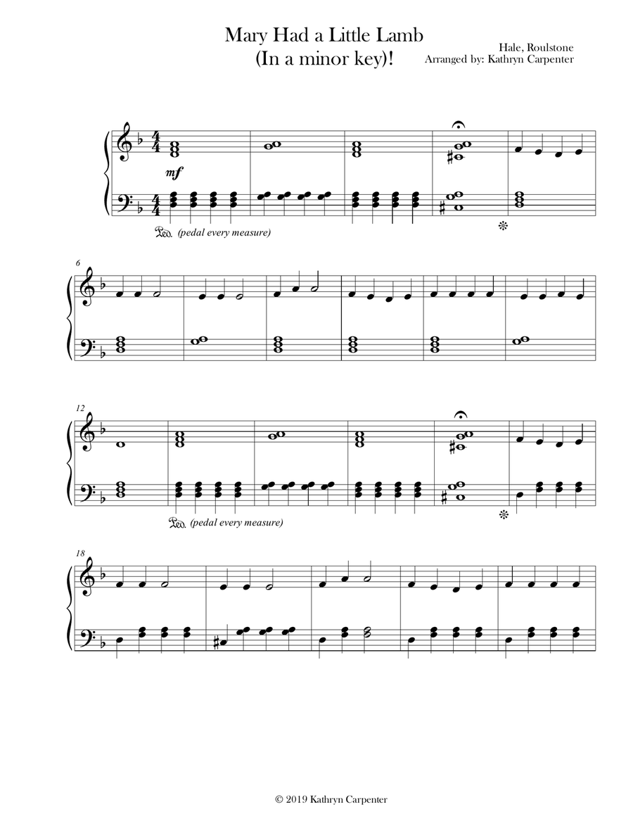 Mary Had a Little Lamb (Minor Key) Piano Solo scores gallery preview page 1