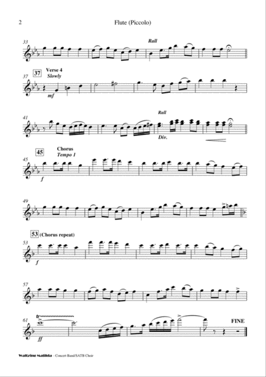 Waltzing Matilda - Concert Band with SATB Choir 4-Part scores gallery preview page 3