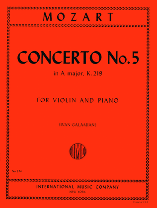Book cover for Concerto No. 5 in A major, K. 219 (with Cadenzas by Joseph Joachim)