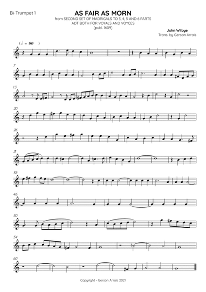 AS FAIR AS MORN - John Wilbye - Bb trumpet trio - Score and Parts image number null