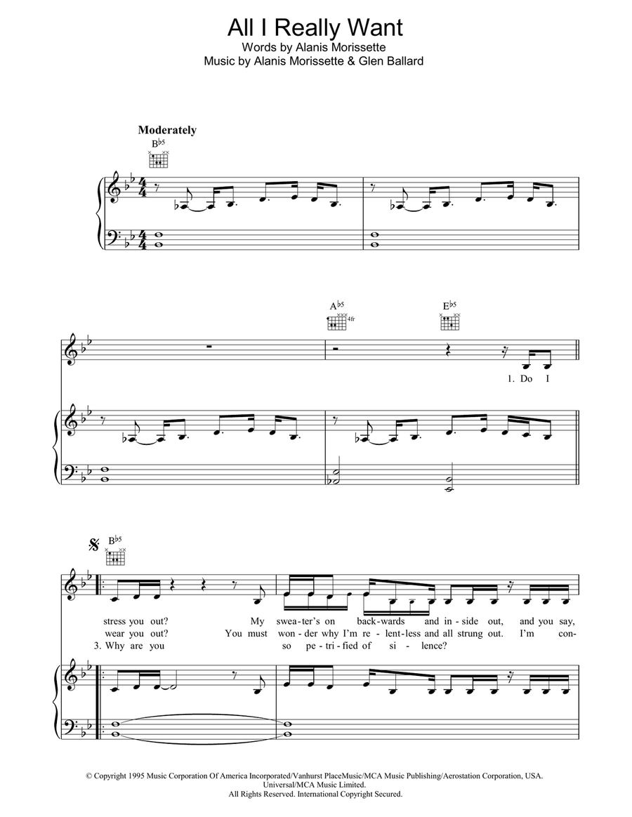 All I Really Want Piano, Vocal, Guitar scores gallery preview page 1