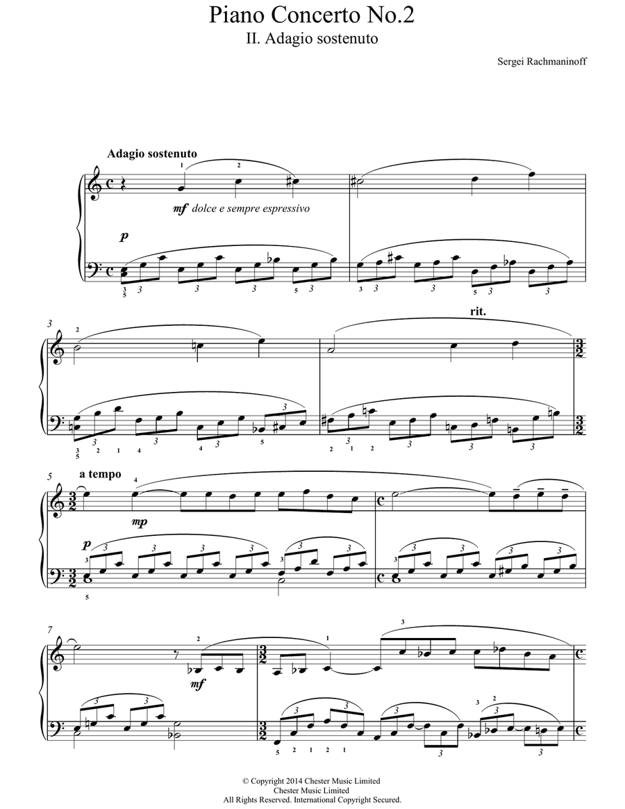 Piano Concerto No.2 - 2nd Movement Easy Piano scores gallery preview page 1