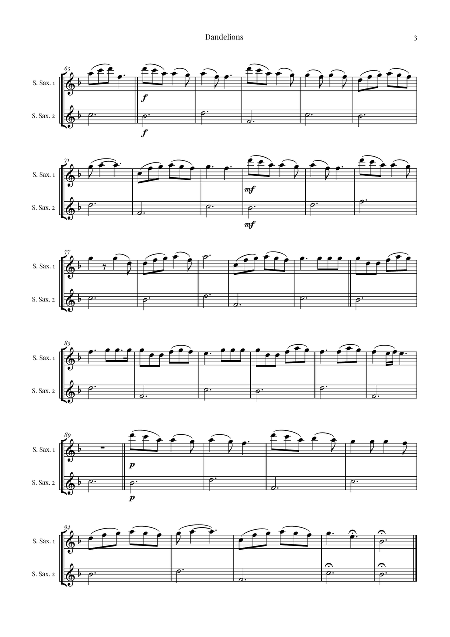 Dandelions Woodwind Duet scores gallery preview page 3