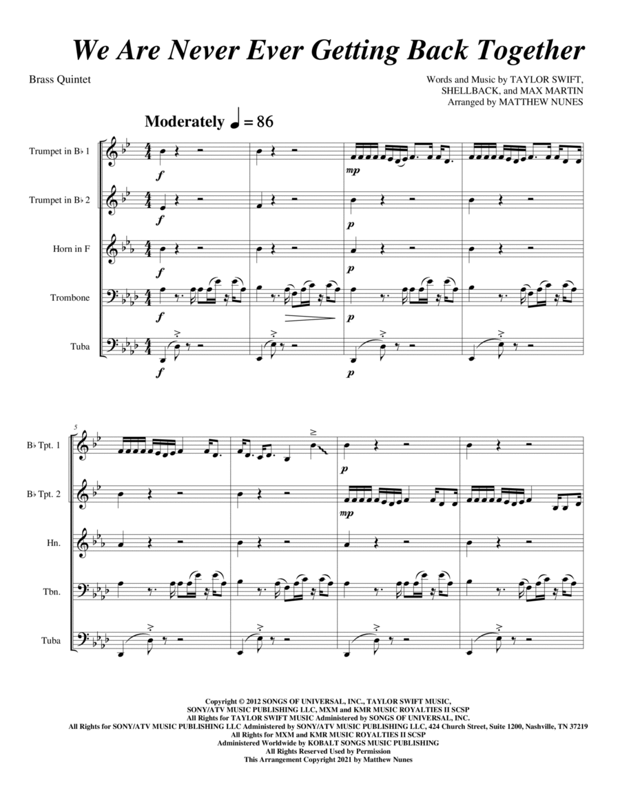 We Are Never Ever Getting Back Together Chamber Music scores gallery preview page 1