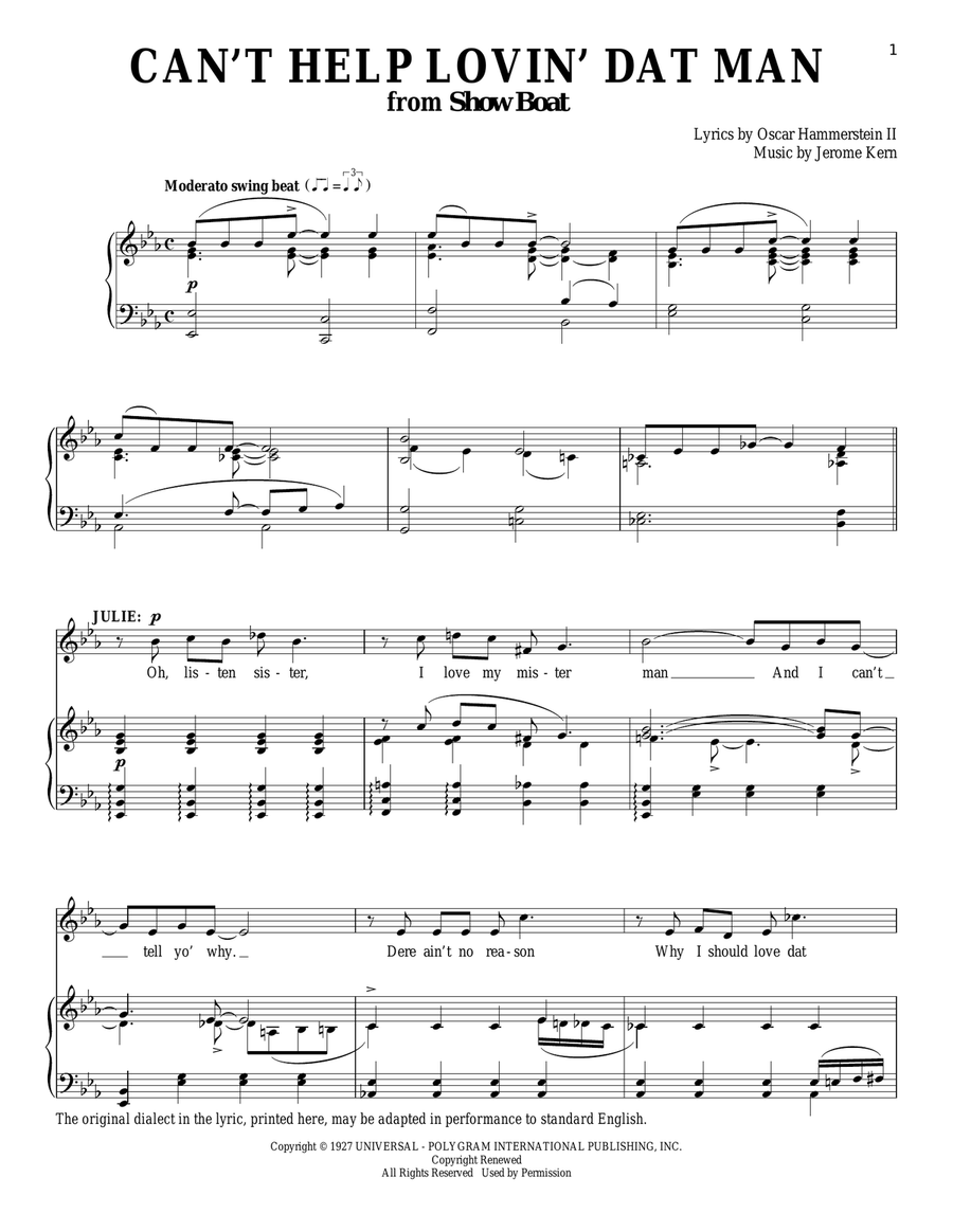 Can't Help Lovin' Dat Man Piano, Vocal scores gallery preview page 1