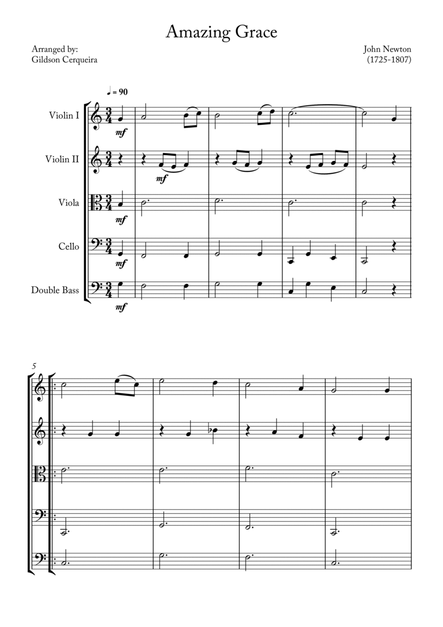 Amazing Grace String Quintet scores gallery preview page 1