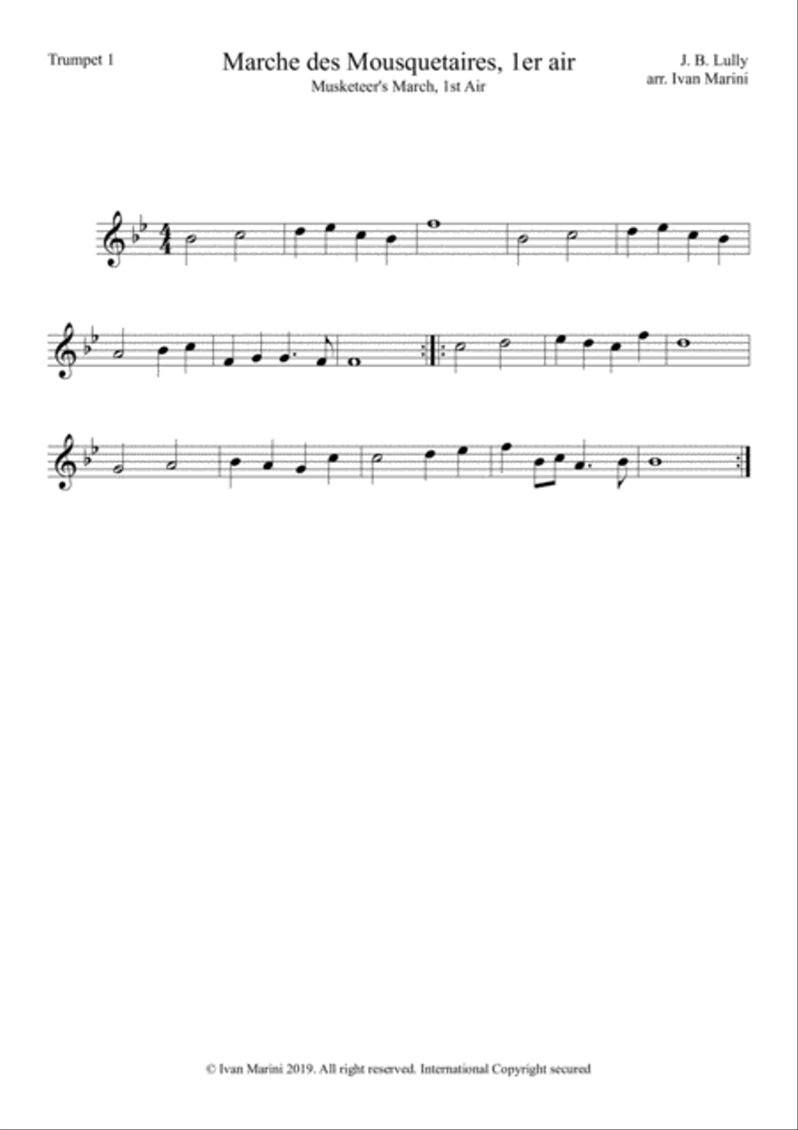 MARCHE DES MOSQUETAIRES (Musketeer's March) - by J. B. Lully - for Brass Quartet image number null