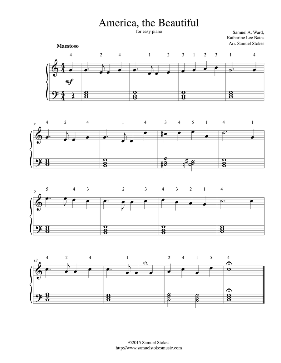 America, the Beautiful (O Beautiful for Spacious Skies) - for easy piano Piano Method scores gallery preview page 1