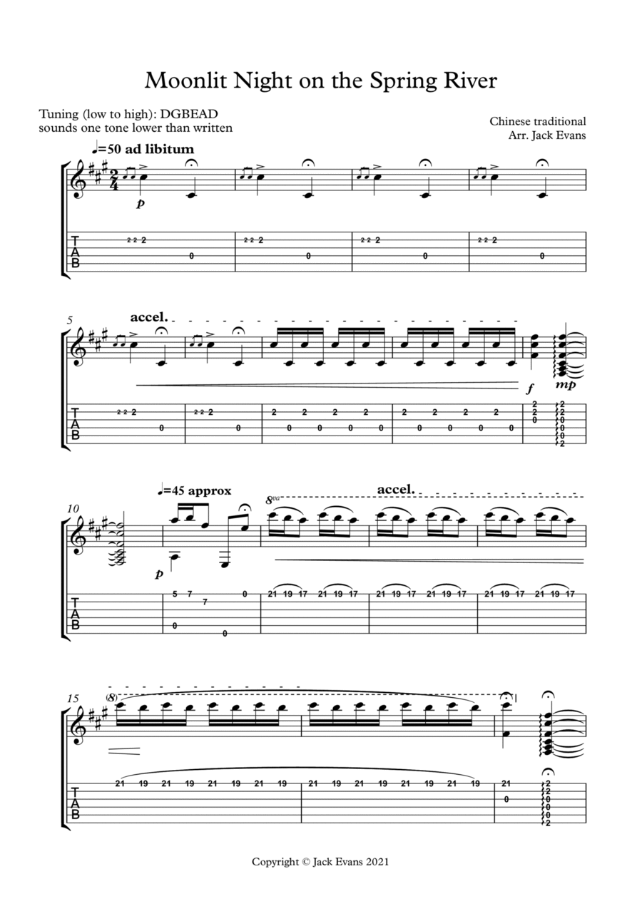 Moonlit Night on the Spring River - solo guitar Acoustic Guitar scores gallery preview page 1