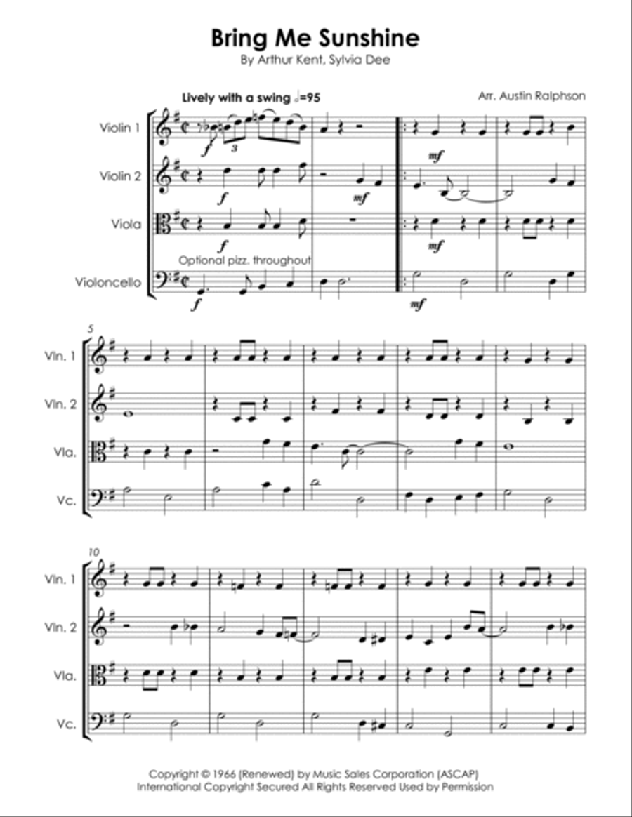 Bring Me Sunshine Bring Me Sunshine String Quartet scores gallery preview page 5