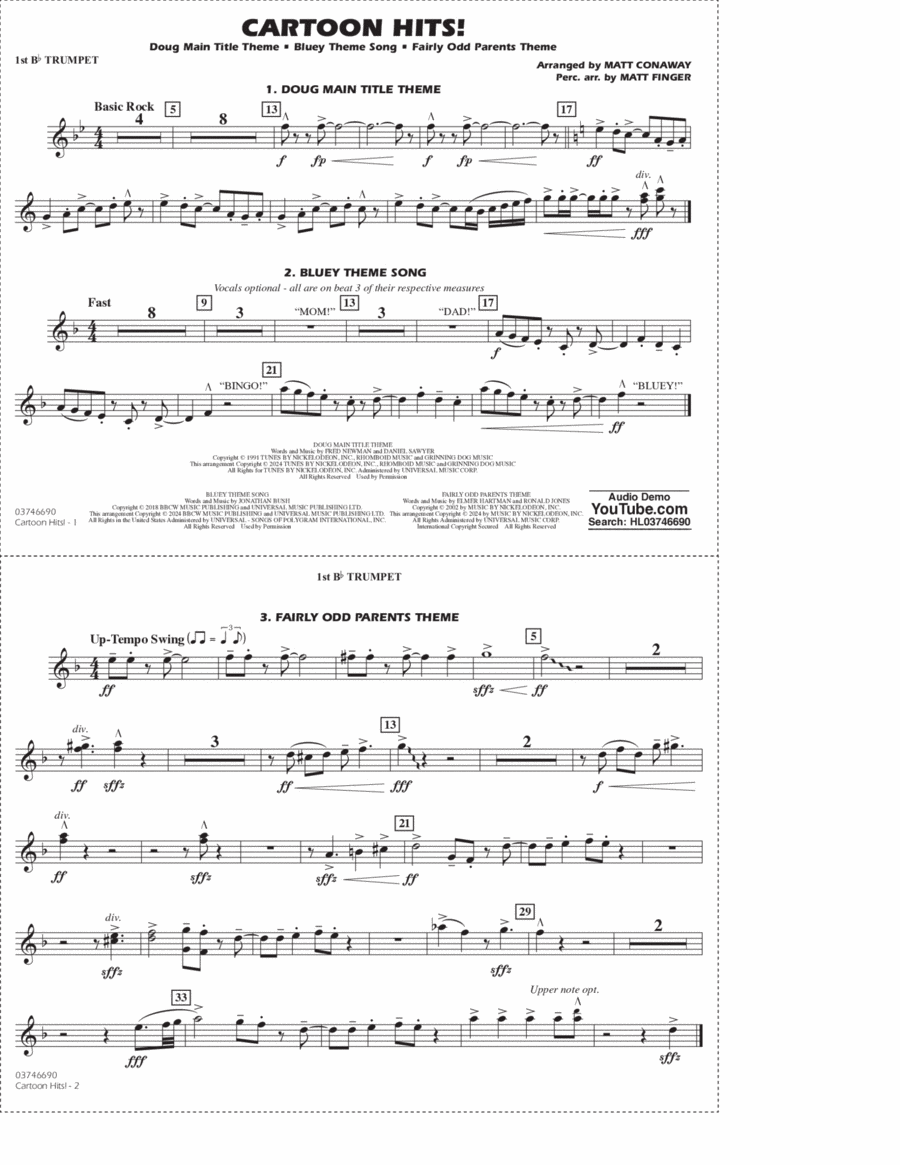 Cartoon Hits! - 1st Bb Trumpet Marching Band scores gallery preview page 1