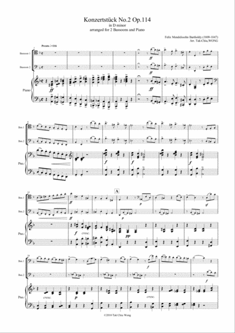 Konzertstück No.2, Op.114 arranged for 2 bassoons and piano