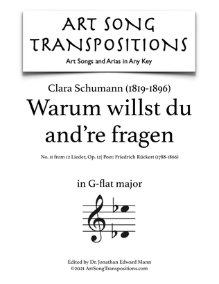 Book cover for SCHUMANN: Warum willst du and're fragen, Op. 12 no. 11 (transposed to G-flat major)
