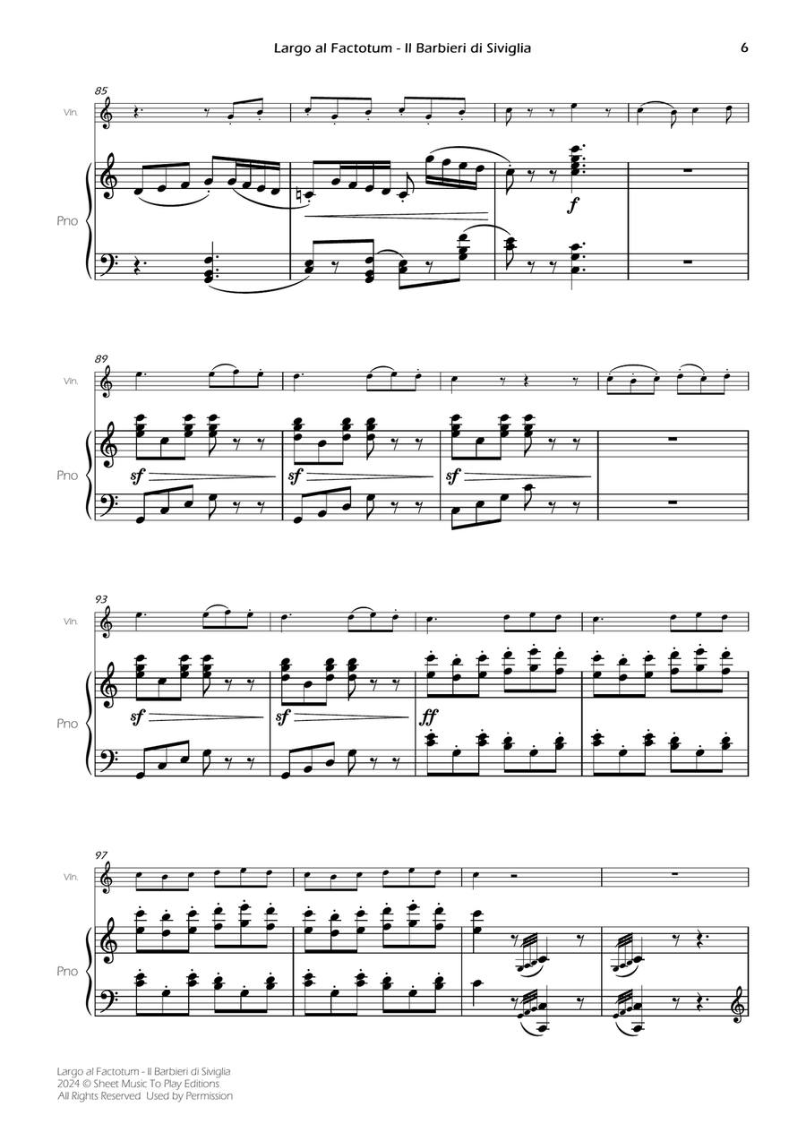Largo al Factotum - Violin and Piano (Full Score) Violin Solo scores gallery preview page 6