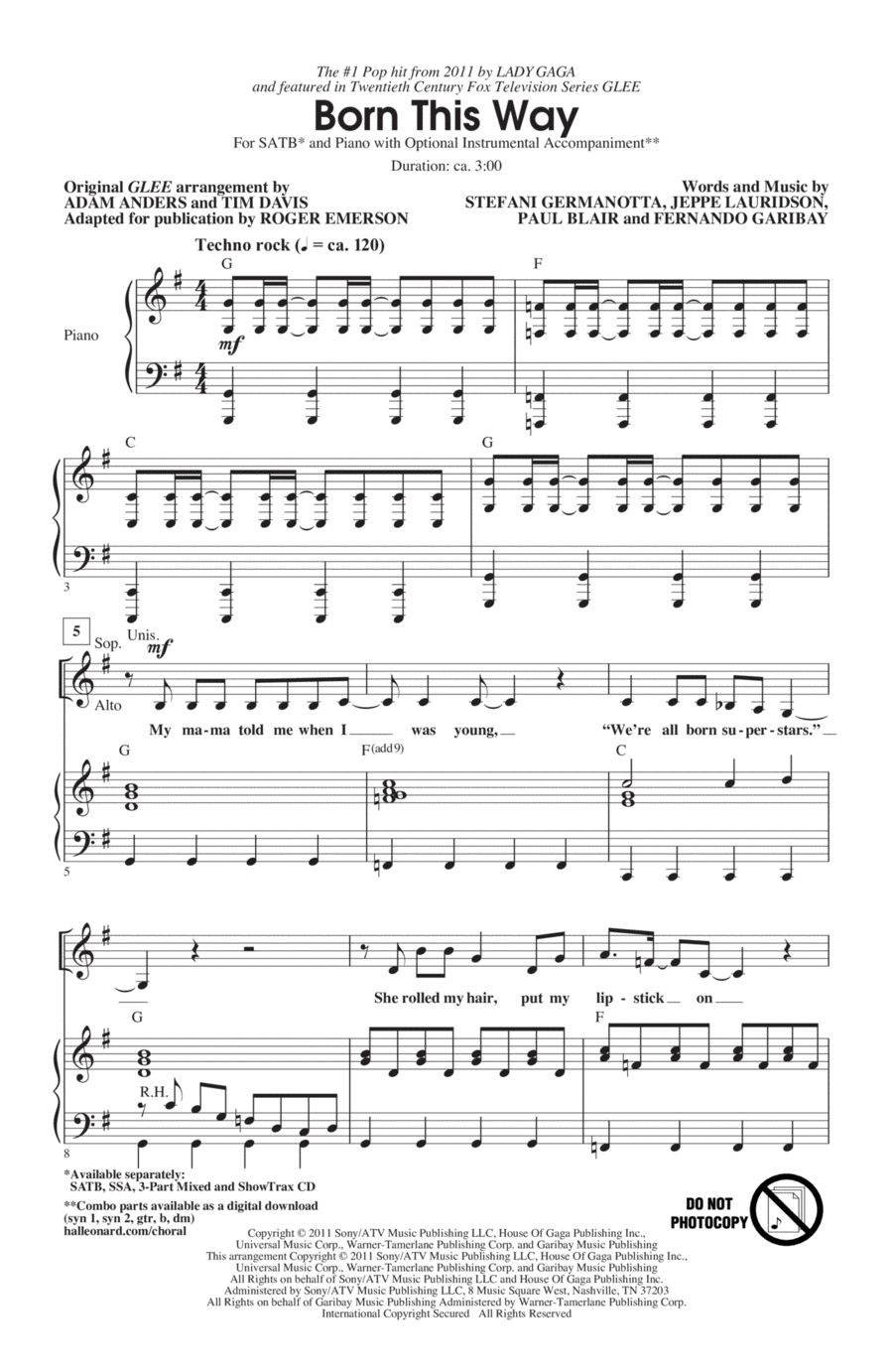Born This Way 4-Part scores gallery preview page 1