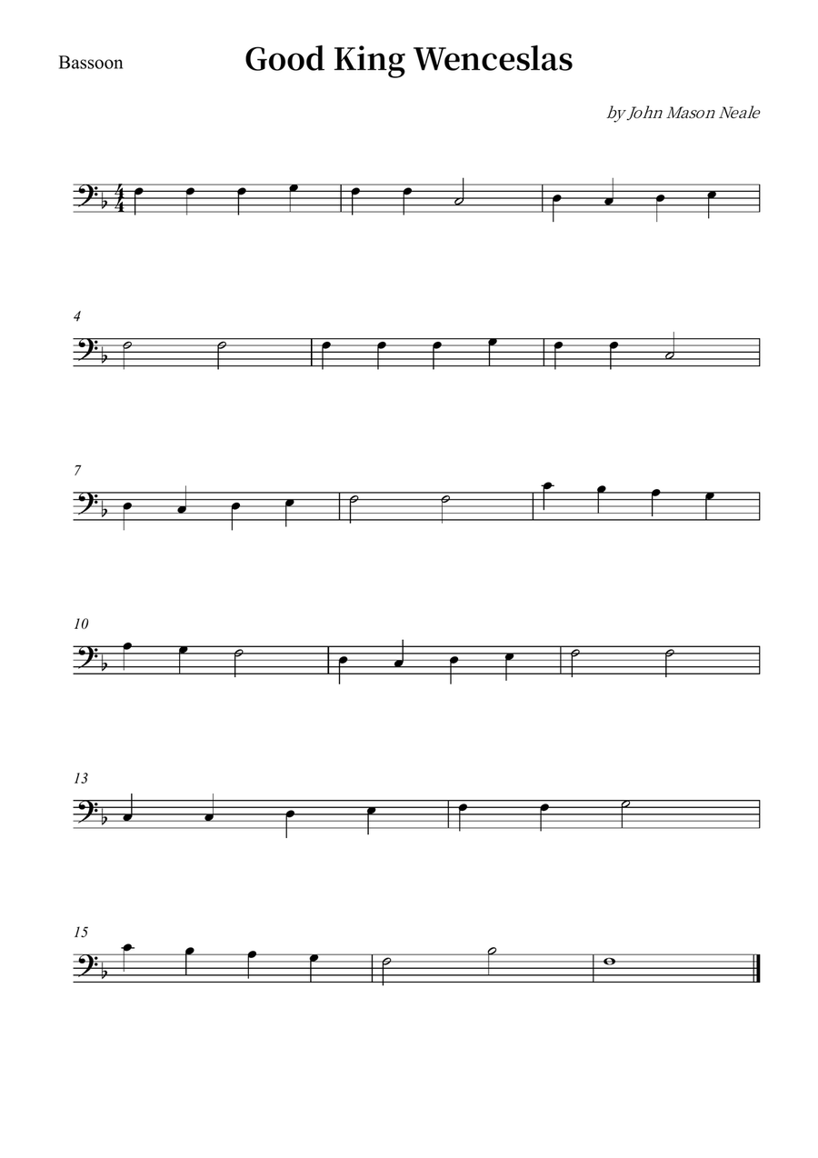 Good King Wenceslas Bassoon Solo scores gallery preview page 1