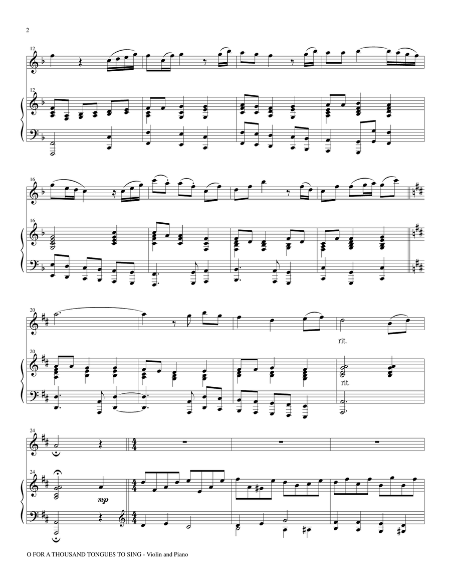 O FOR A THOUSAND TONGUES TO SING (Violin Piano and Vln Part) Violin scores gallery preview page 2