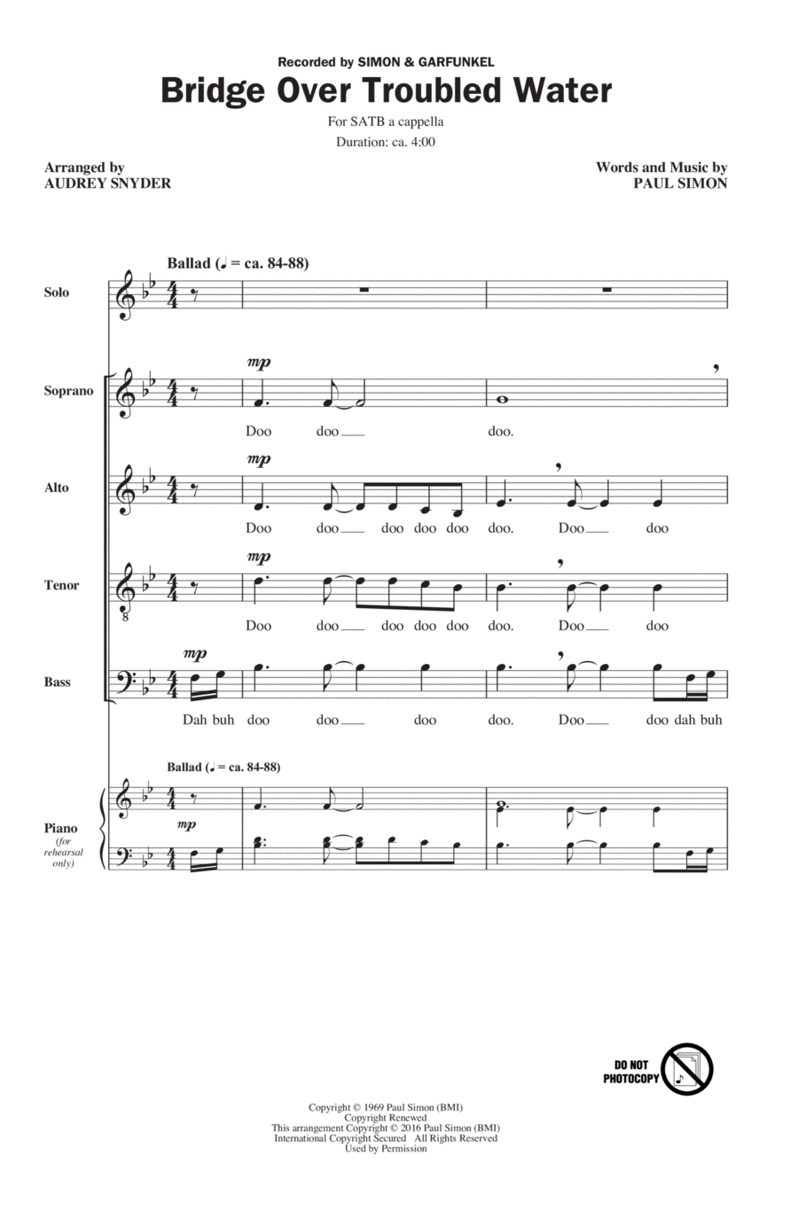 Bridge Over Troubled Water 4-Part scores gallery preview page 1