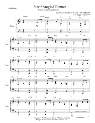 Star Spangled Banner (Key of F - Solo Piano)