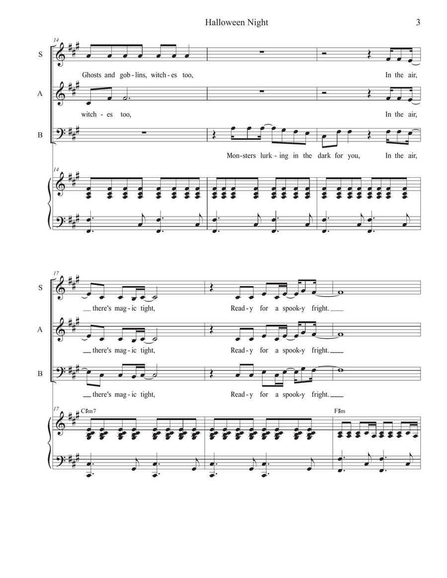 Halloween Night (SAB) 3-Part scores gallery preview page 3