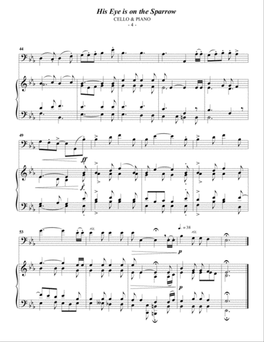 Gabriel: His Eye Is On The Sparrow for Cello & Piano Piano scores gallery preview page 4